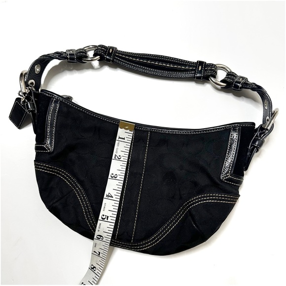 Coach Signature Mini Black Canvas Leather Hobo Shoulder Bag - Picture 9 of 14